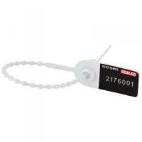 Personalisierte Durchziehplombe Combi mit dem Text "KES-I0M029373" (1000 Stück) weiss Personalisierte Durchziehplombe Combi mit dem Text "KES-I0M029373" (1000 Stück) weiss
